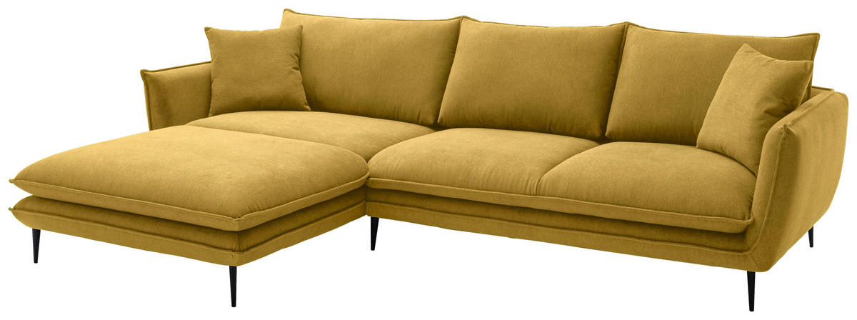 ECKSOFA Currygelb Webstoff  - Currygelb/Schwarz, KONVENTIONELL, Textil/Metall (196/304cm) - Hom`in