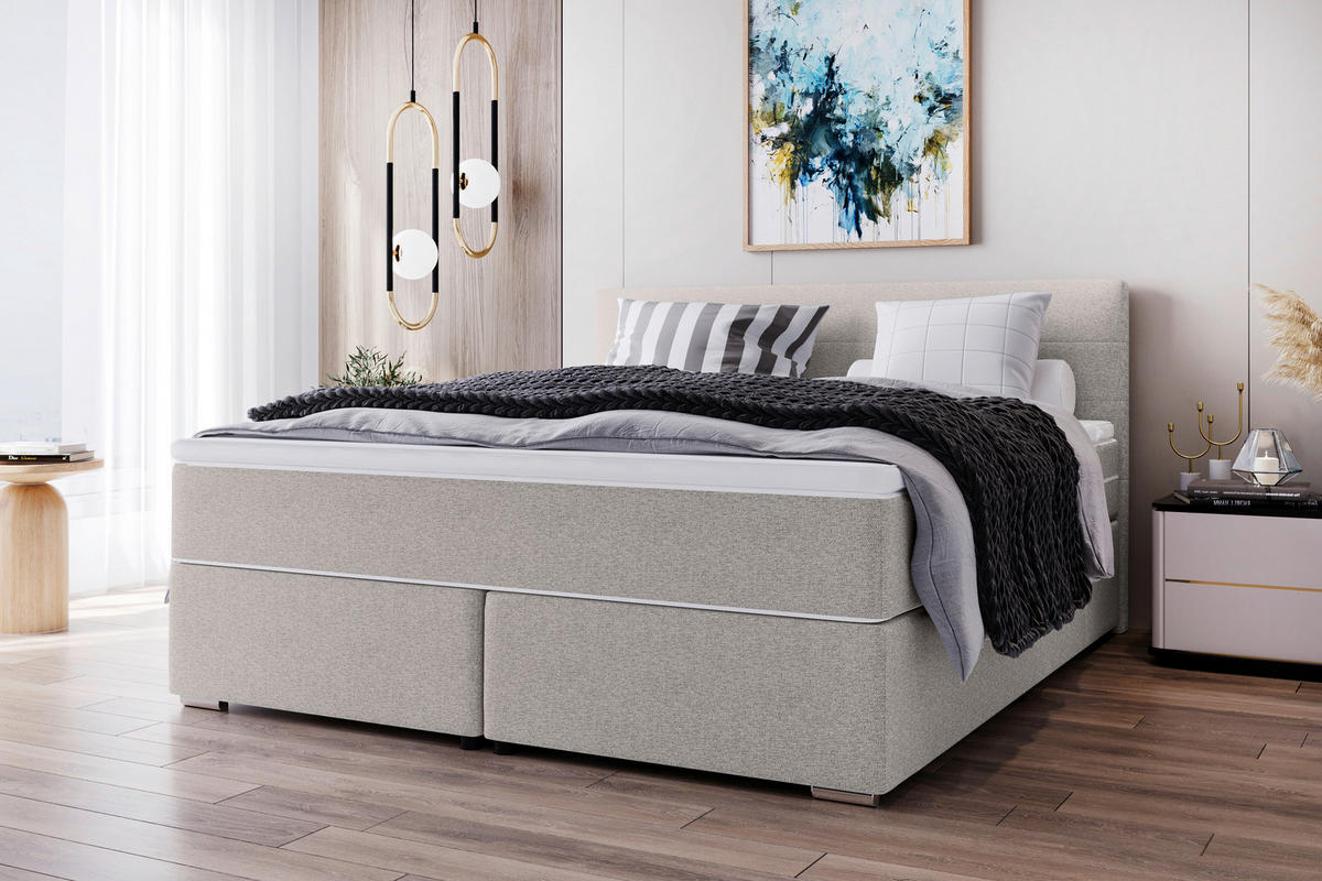 BOXSPRINGBETT 180/200 cm  in Hellgrau  - Chromfarben/Hellgrau, KONVENTIONELL, Kunststoff/Textil (180/200cm) - Boxxx