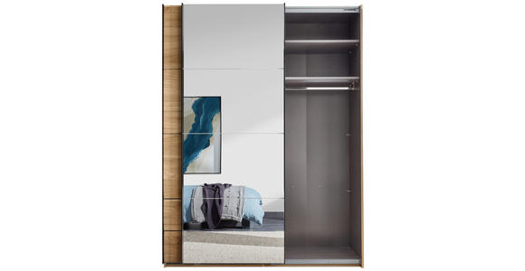 SCHWEBETÜRENSCHRANK 215/225,5/60,5 cm 2-türig Eichefarben  - Eichefarben/Schwarz, MODERN, Glas/Holzwerkstoff (215/225,5/60,5cm) - Xora
