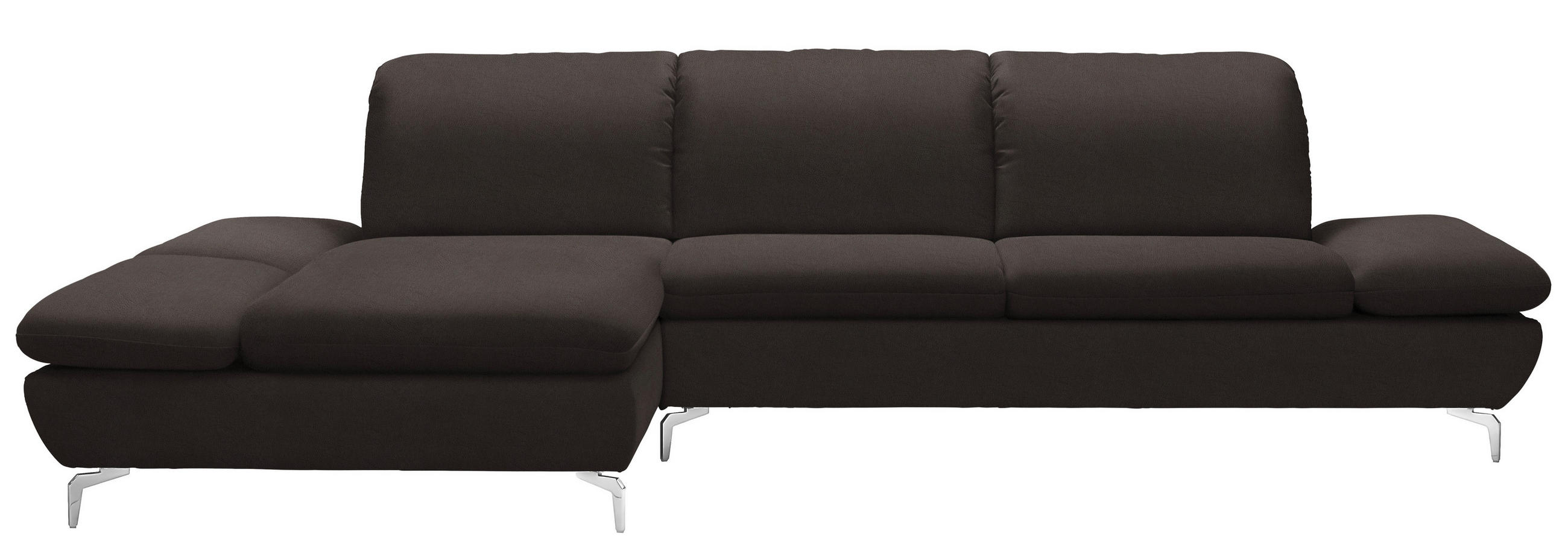 ECKSOFA in Echtleder Dunkelbraun  - Dunkelbraun/Silberfarben, Design, Leder/Metall (200/315cm) - Chilliano