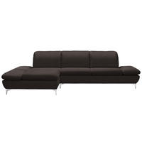 ECKSOFA in Echtleder Dunkelbraun  - Dunkelbraun/Silberfarben, Design, Leder/Metall (200/315cm) - Chilliano