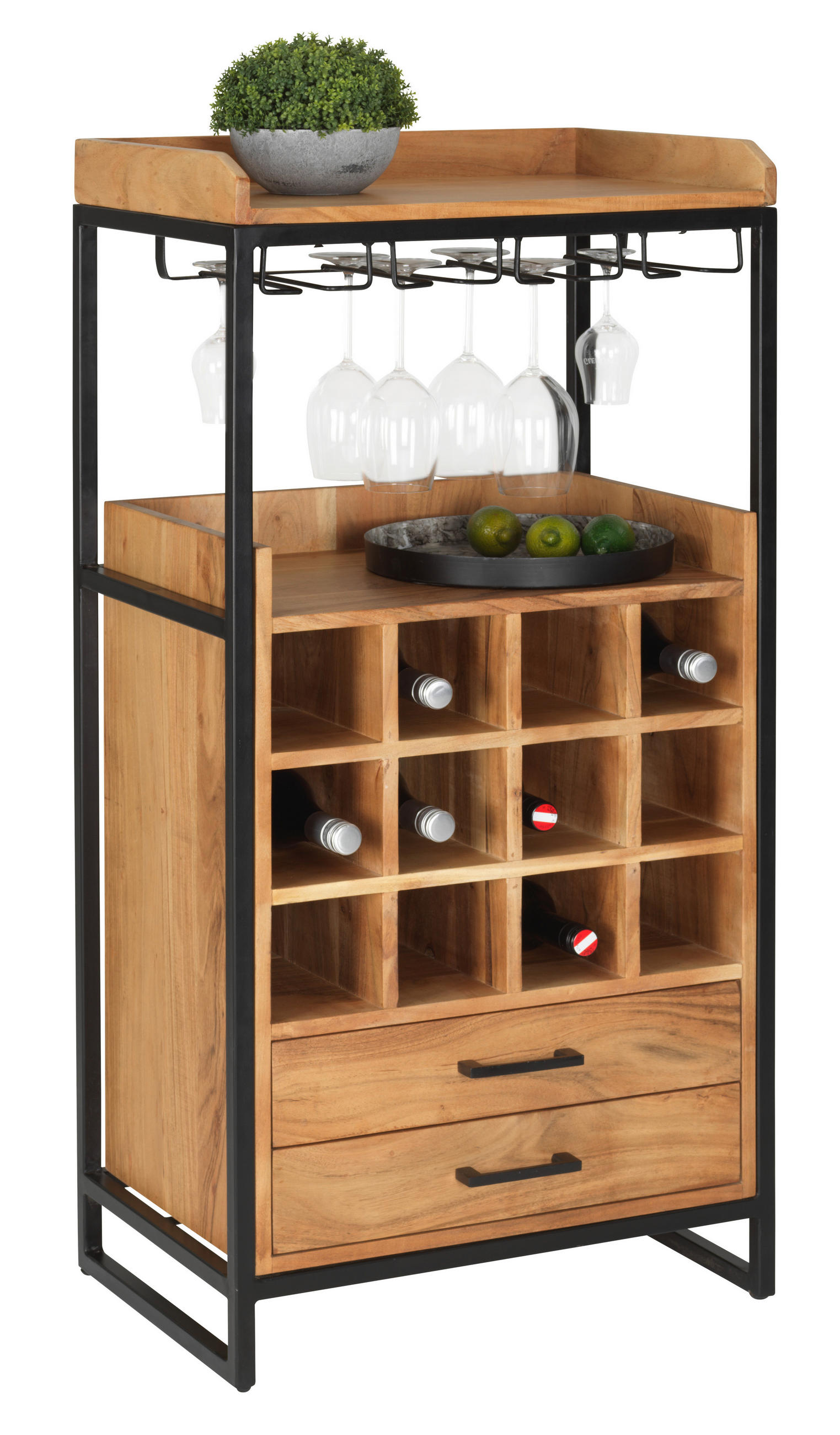 STOJALO ZA VINO - črna/barve akacije, Trend, kovina/les (56/114/38cm) - Landscape