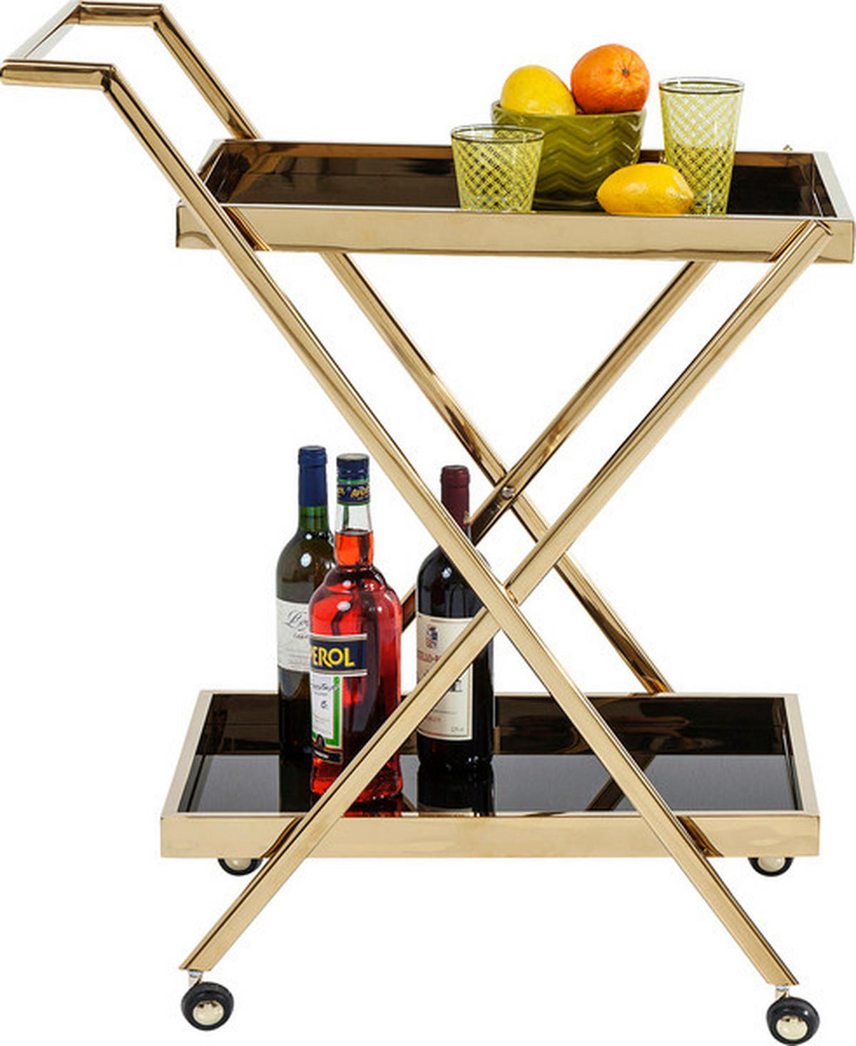 SERVIERWAGEN in Schwarz, Messingfarben  - Messingfarben/Schwarz, KONVENTIONELL, Glas/Metall (89/50/76cm) - Kare-Design