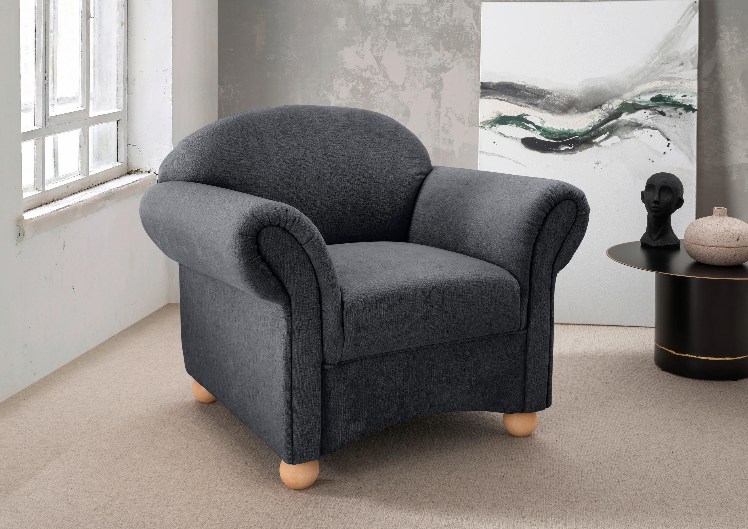 SESSEL in Mikrofaser Anthrazit  - Wildeiche/Anthrazit, Konventionell, Holz/Textil (90/84/80cm) - Livetastic