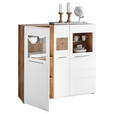 HIGHBOARD  in 140/135/37 cm  - Chromfarben/Eichefarben, KONVENTIONELL, Glas/Holz (140/135/37cm) - Hom`in