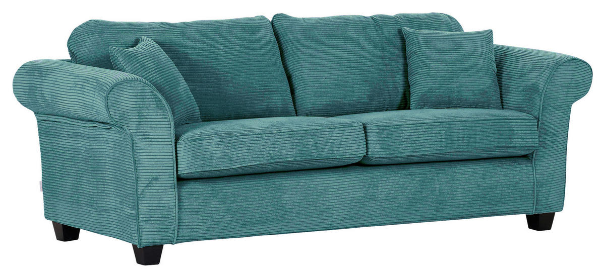 3-SITZER-SOFA in Cord Petrol  - Dunkelbraun/Petrol, Konventionell, Holz/Textil (215/70/90cm) - home24
