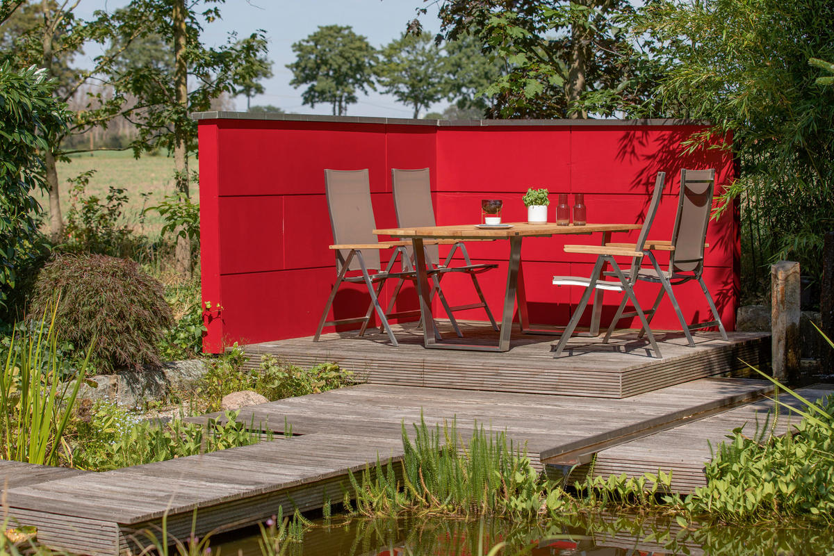 GARTENTISCH 200/95/76 cm Holz, Metall rechteckig  - Silberfarben/Teakfarben, Design, Holz/Metall (200/95/76cm)