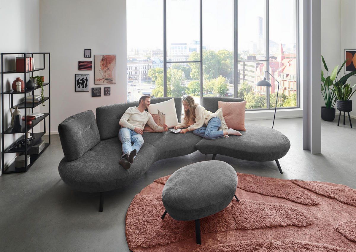 BIGSOFA Flachgewebe Anthrazit  - Anthrazit/Schwarz, Design, Textil/Metall (456/93/138cm) - Moderano