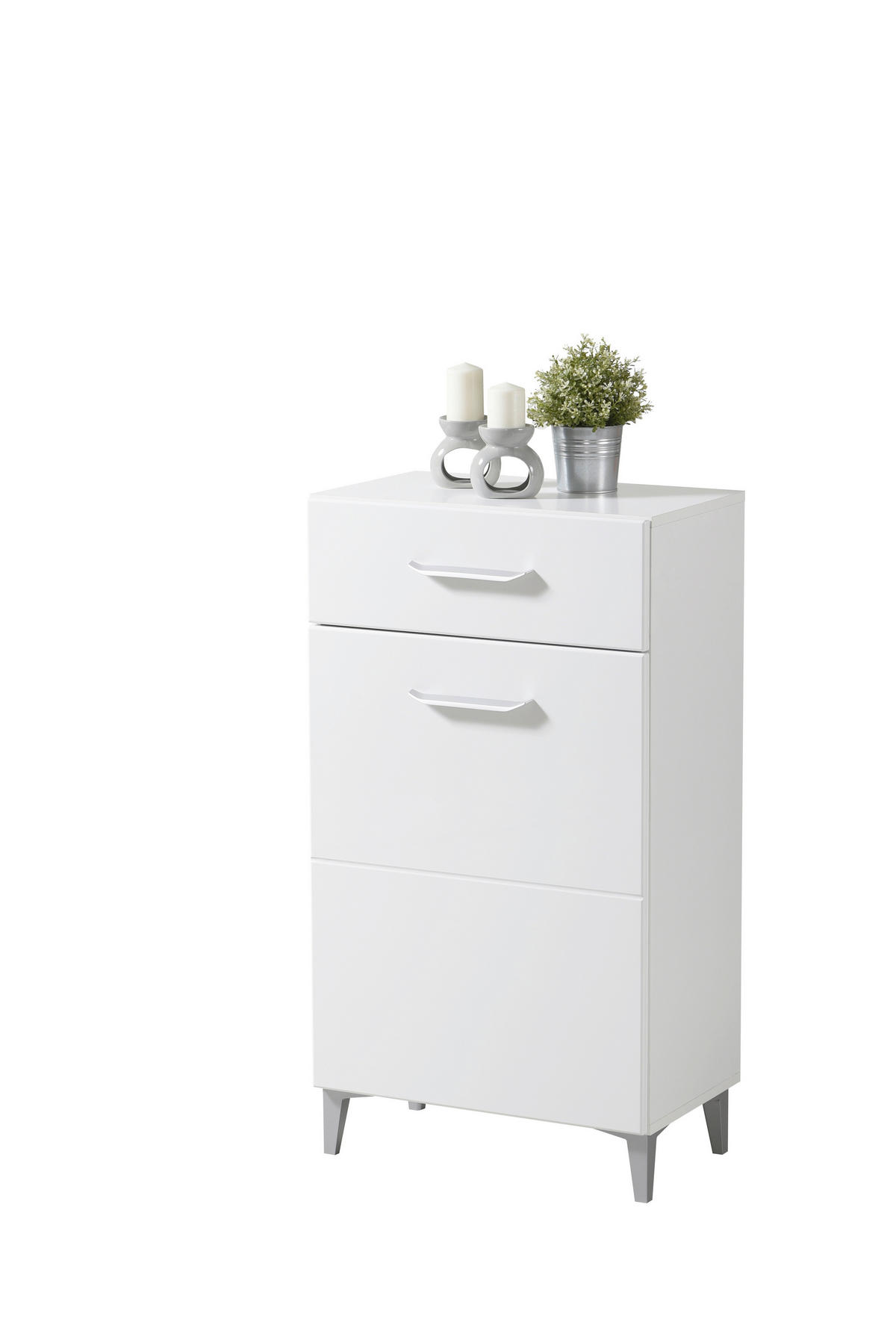 CIPŐSSZEKRÉNY 58/104,5/35 cm  - magasfényű fehér/fehér, Basics, faalapú anyag (58/104,5/35cm) - Xora