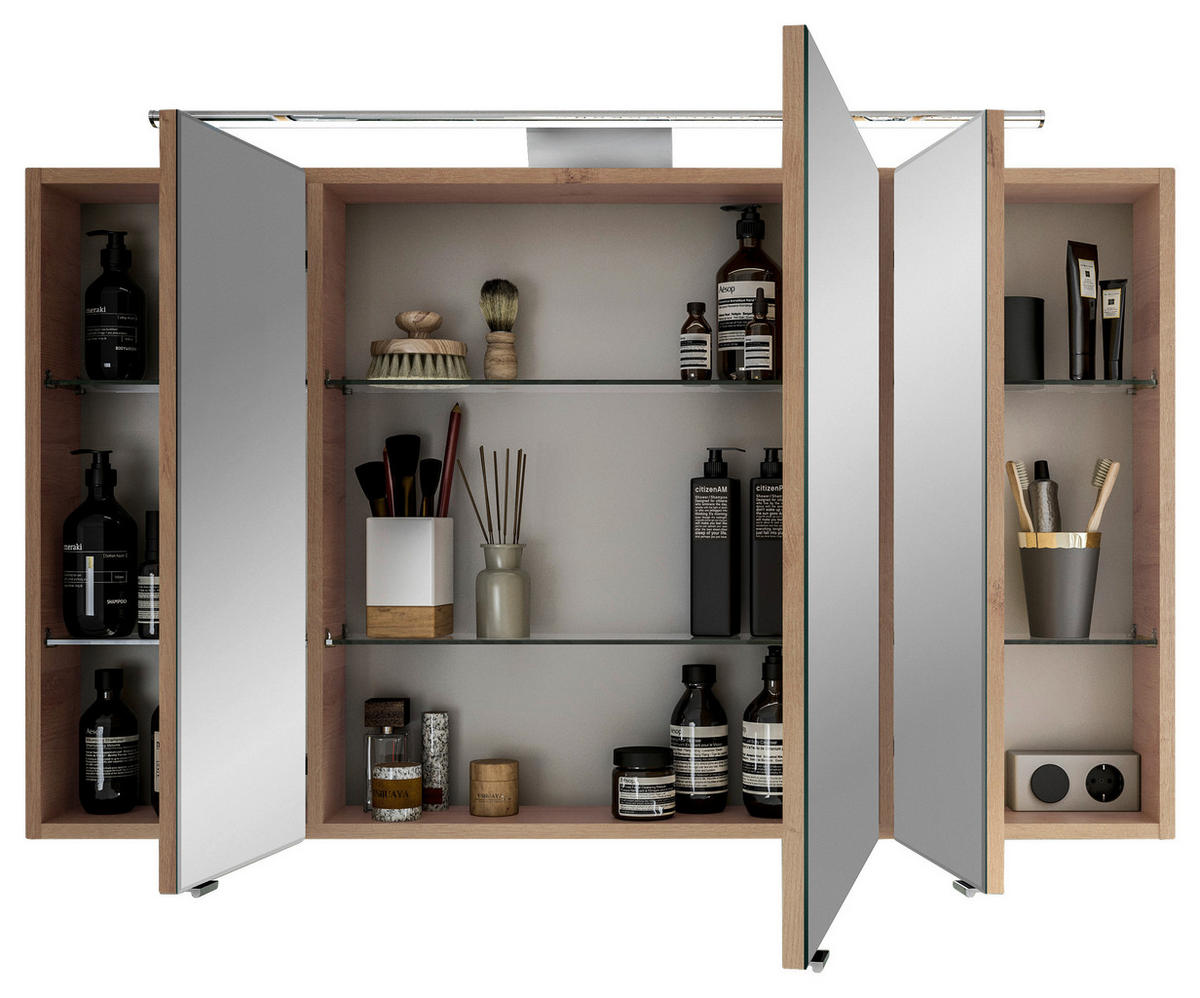 SPIEGELSCHRANK 120/70,3/17 cm  - Chromfarben/Eichefarben, KONVENTIONELL, Glas/Holzwerkstoff (120/70,3/17cm) - Pelipal