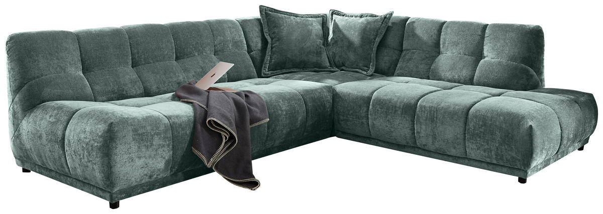 ECKSOFA ITALIA Türkis Chenille  - Türkis/Schwarz, MODERN, Kunststoff/Textil (284/250cm) - Livetastic