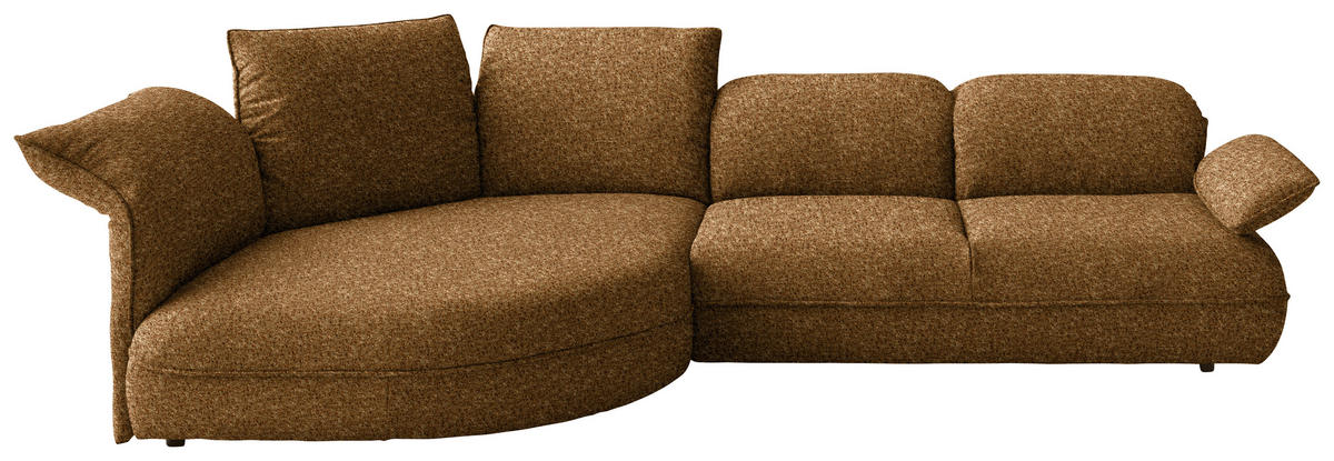 ECKSOFA  in Chenille Cognac Rücken echt, Armteilverstellung, Kopfteilverstellung  154/343 cm  - Cognac/Schwarz, Design, Kunststoff/Textil (154/343cm) - Koinor