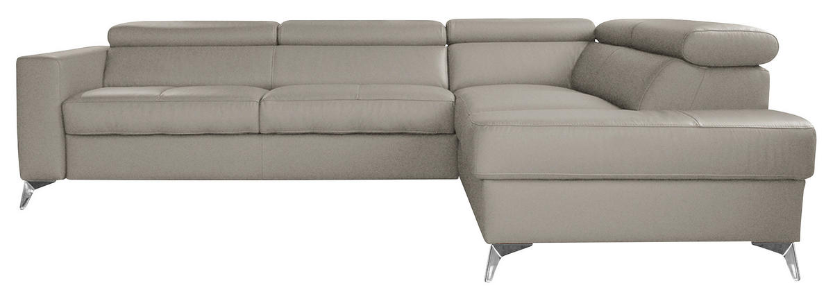 ECKSOFA in Lederlook Echtleder Hellgrau  - Chromfarben/Hellgrau, Design, Leder/Textil (286/208cm) - Livetastic