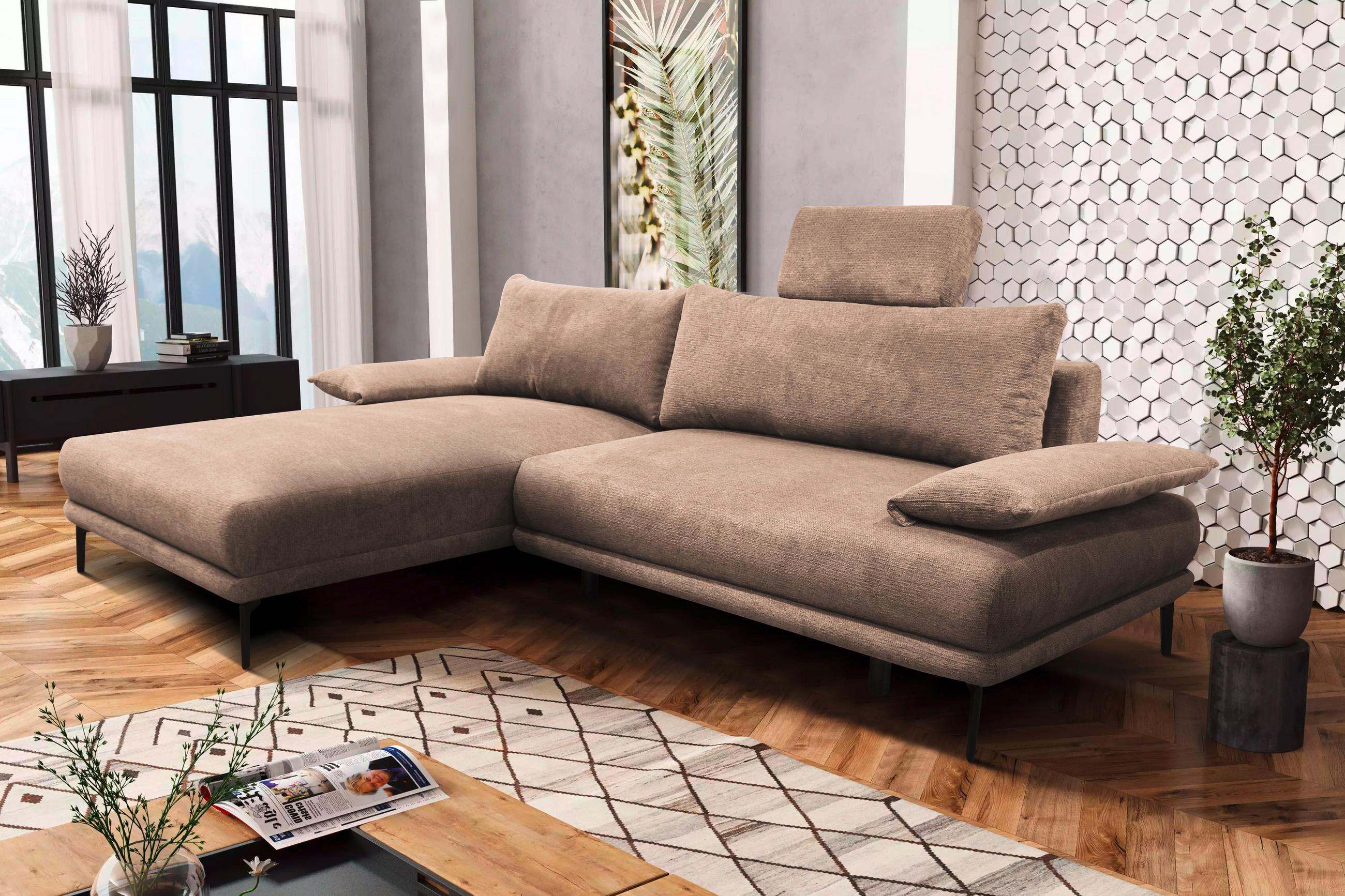 ECKSOFA Beige Webstoff  - Beige/Schwarz, Design, Textil/Metall (192/260cm) - MID.YOU