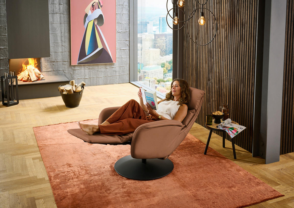 RELAXSESSEL in Leder Cognac  - Cognac/Schwarz, Design, Leder/Metall (76/108/86cm) - Dieter Knoll