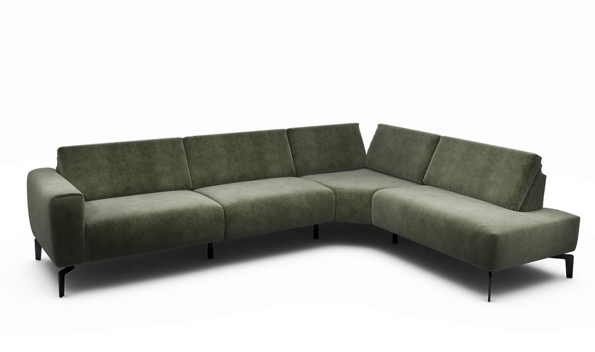ECKSOFA in Samt Waldgrün  296/213 cm  - Waldgrün/Schwarz, Design, Textil/Metall (296/213cm) - SENSOO