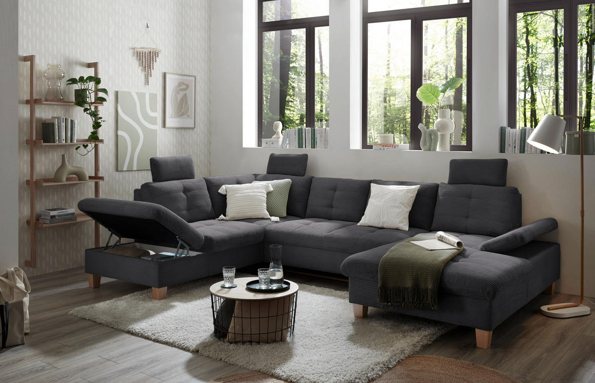 WOHNLANDSCHAFT in Cord Anthrazit  - Eichefarben/Anthrazit, Konventionell, Holz/Textil (220/324/170cm) - MID.YOU