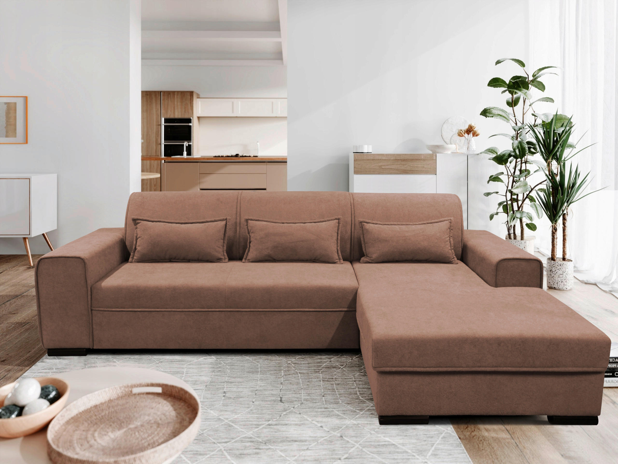 ECKSOFA Altrosa Struktur, Bouclé  - Altrosa/Schwarz, Design, Kunststoff/Textil (270/175cm) - MID.YOU