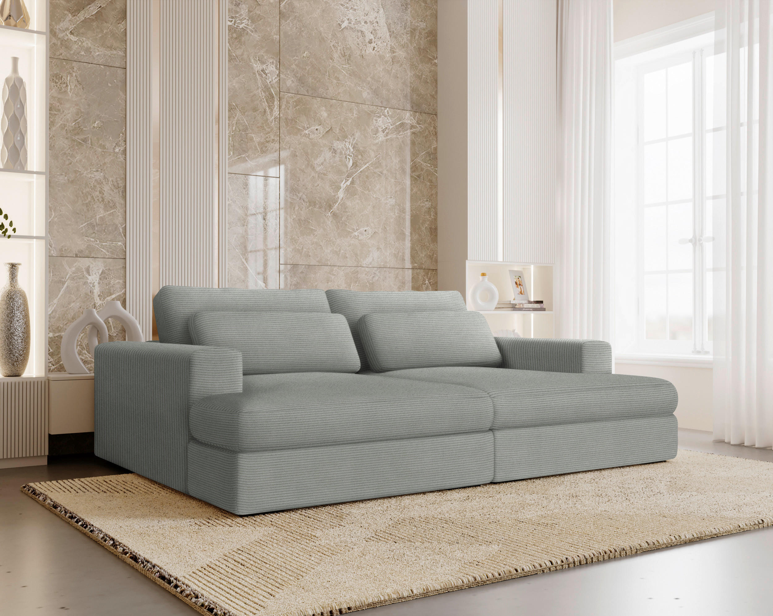 BIGSOFA in Cord Hellgrau  - Hellgrau/Schwarz, Design, Textil (223/80/158cm) - Lomoco