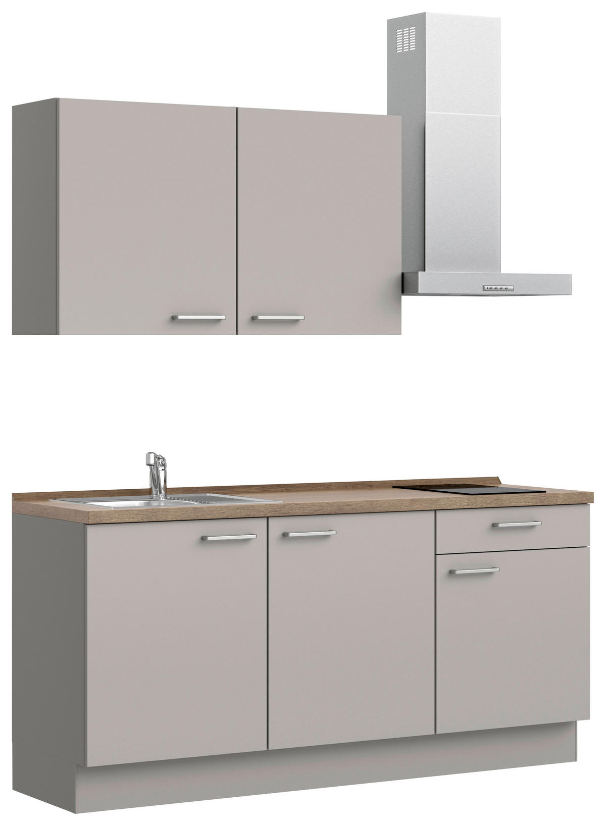 KÜCHENBLOCK Touch 180 cm  in Eiche dunkel, Grau  - Eiche dunkel/Edelstahlfarben, MODERN, Holzwerkstoff/Metall (180cm) - Nobilia