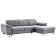 ECKSOFA inkl. Funktionen Hellgrau Webstoff  - Silberfarben/Hellgrau, Design, Textil/Metall (250/167cm) - Xora