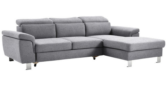 ECKSOFA inkl. Funktionen Hellgrau Webstoff - Silberfarben/Hellgrau, Design, Textil/Metall (250/167cm) - Xora