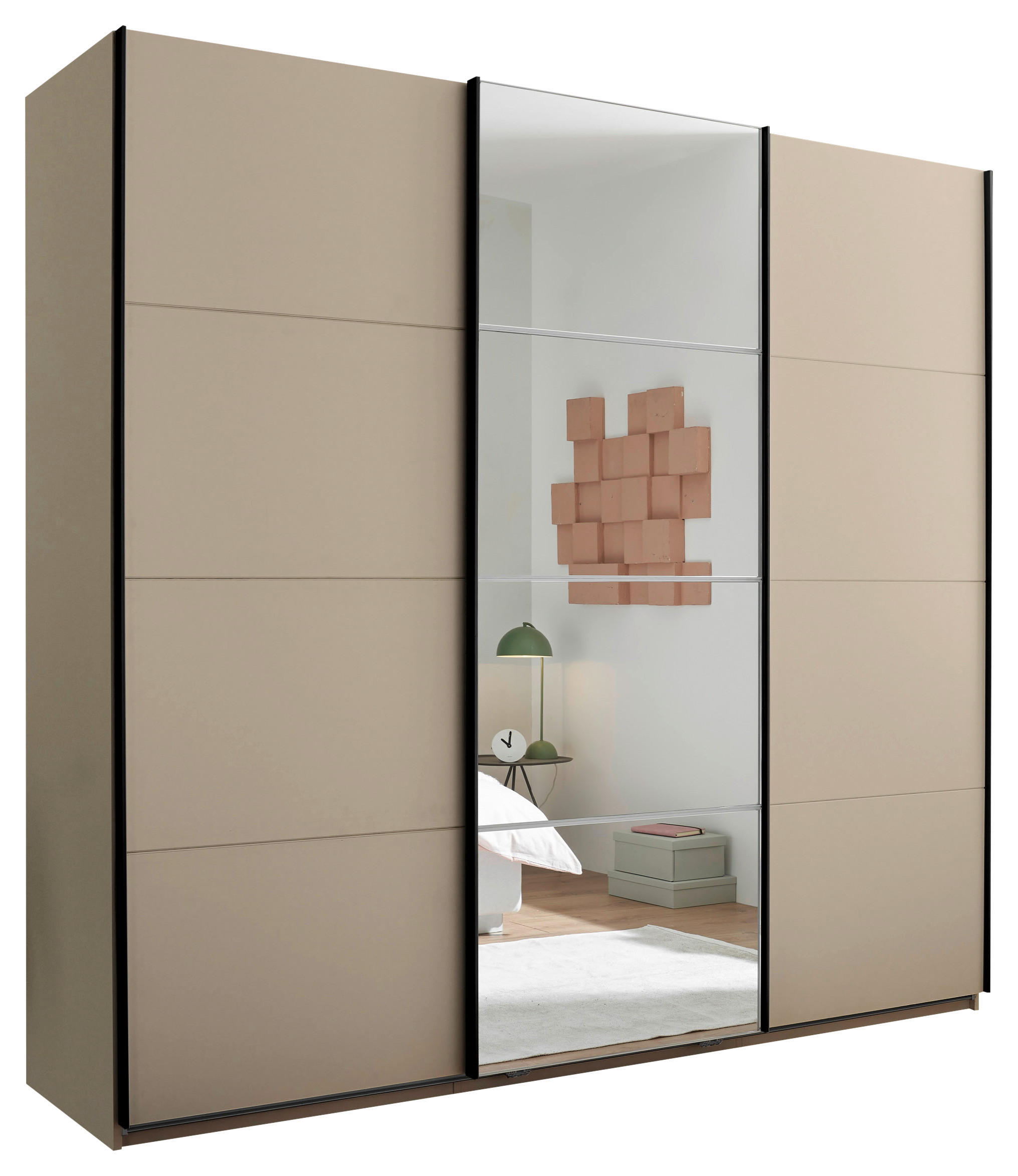 SCHWEBETÜRENSCHRANK  in Kaschmir  - Kaschmir/Schwarz, KONVENTIONELL, Glas/Holzwerkstoff (215/204/63cm) - Carryhome