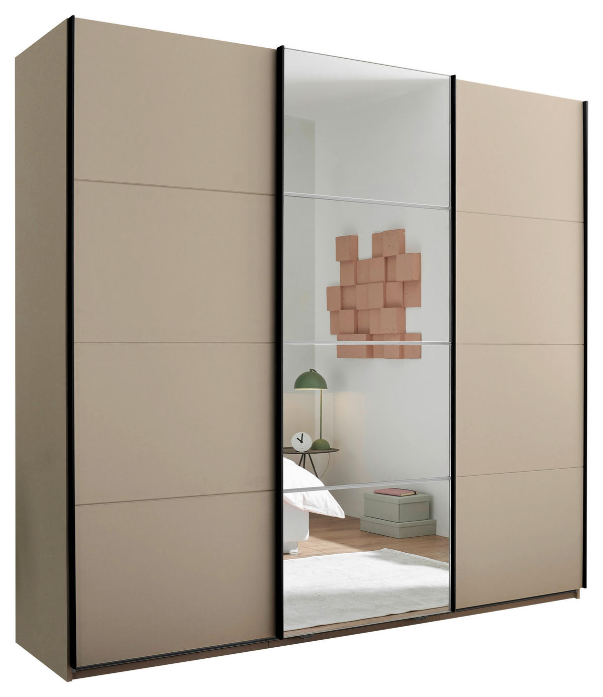 SCHWEBETÜRENSCHRANK  in Kaschmir  - Kaschmir/Schwarz, KONVENTIONELL, Glas/Holzwerkstoff (215/204/63cm) - Carryhome