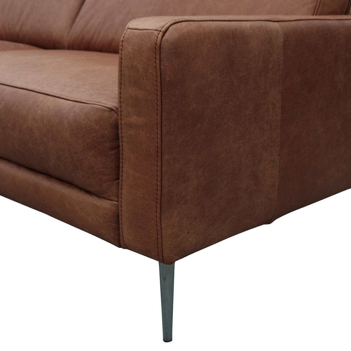 3-SITZER-SOFA Echtleder Dunkelbraun  - Dunkelbraun/Schwarzchrom, Design, Leder/Metall (187/85/92cm) - Livetastic