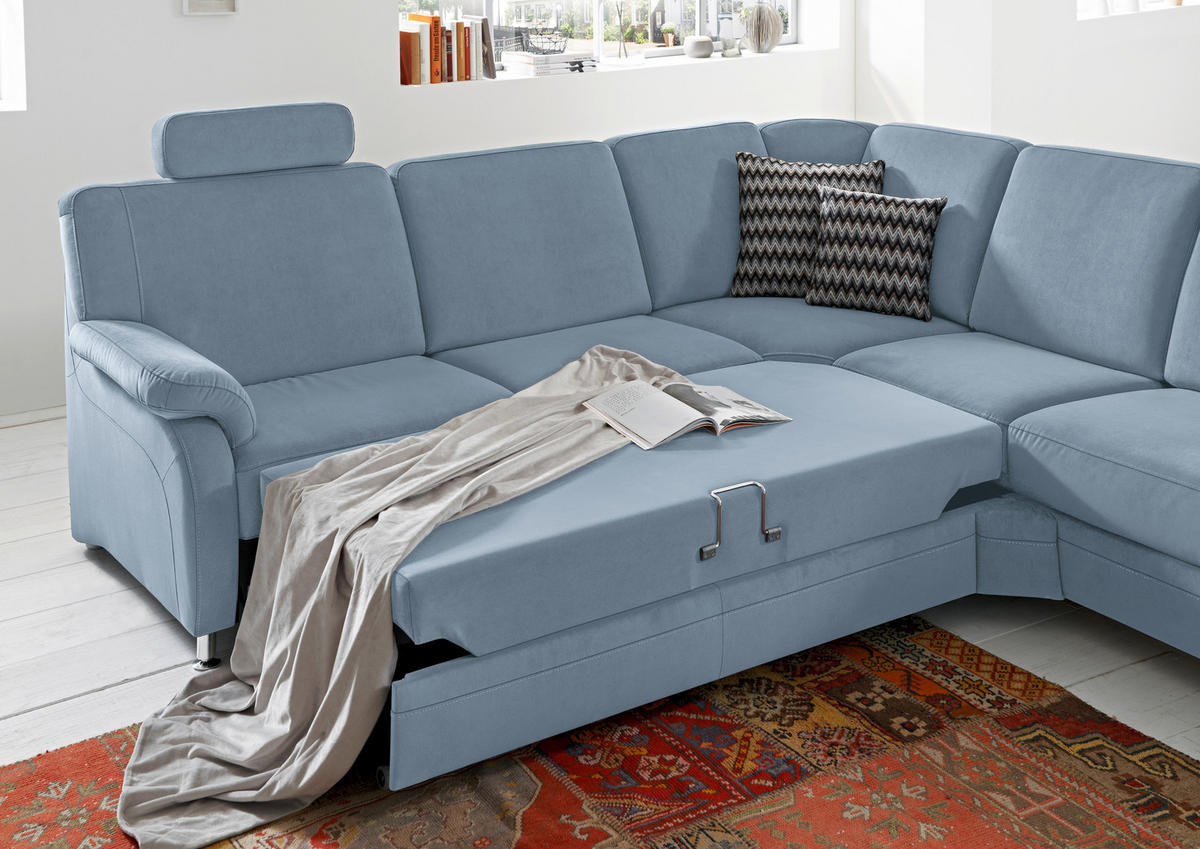 ECKSOFA in Flachgewebe Blau  - Blau/Alufarben, Konventionell, Textil/Metall (269/287cm) - Beldomo System