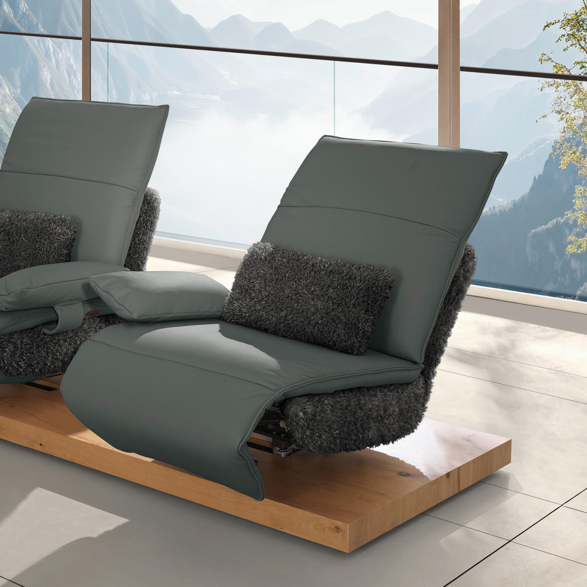 2-SITZER-SOFA Hochflor Echtleder Anthrazit, Grau  - Anthrazit/Schwarz, Design, Leder/Holz (240/65/104cm) - Koinor