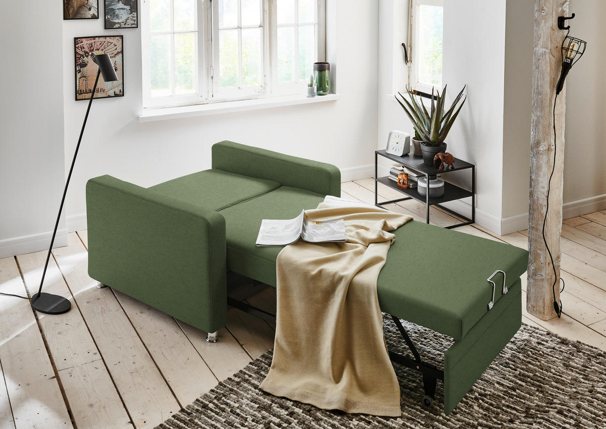 SCHLAFSESSEL Chenille Grün  - Alufarben/Grün, Konventionell, Textil/Metall (106/90/100cm) - Beldomo Style