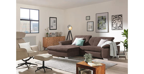 ECKSOFA in Mikrofaser Hellbraun 180/265 cm - Chromfarben/Hellbraun, Design, Textil/Metall (180/265cm) - Carryhome
