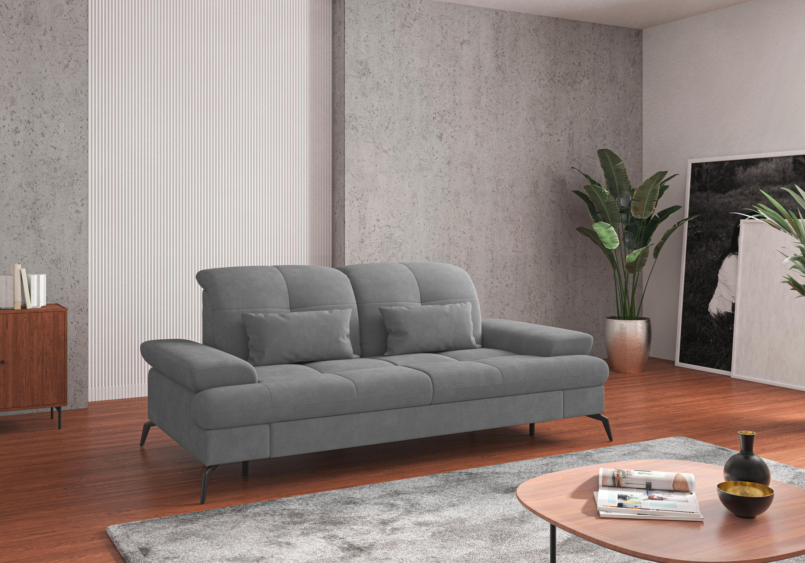 2,5-SITZER Flachgewebe Grau  - Schwarz/Grau, KONVENTIONELL, Textil/Metall (202/90/122cm) - Sit & More