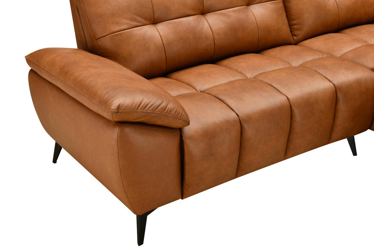 ECKSOFA in Lederlook Echtleder Cognac   - Cognac/Schwarz, Design, Leder/Textil (266/86/120cm) - MID.YOU