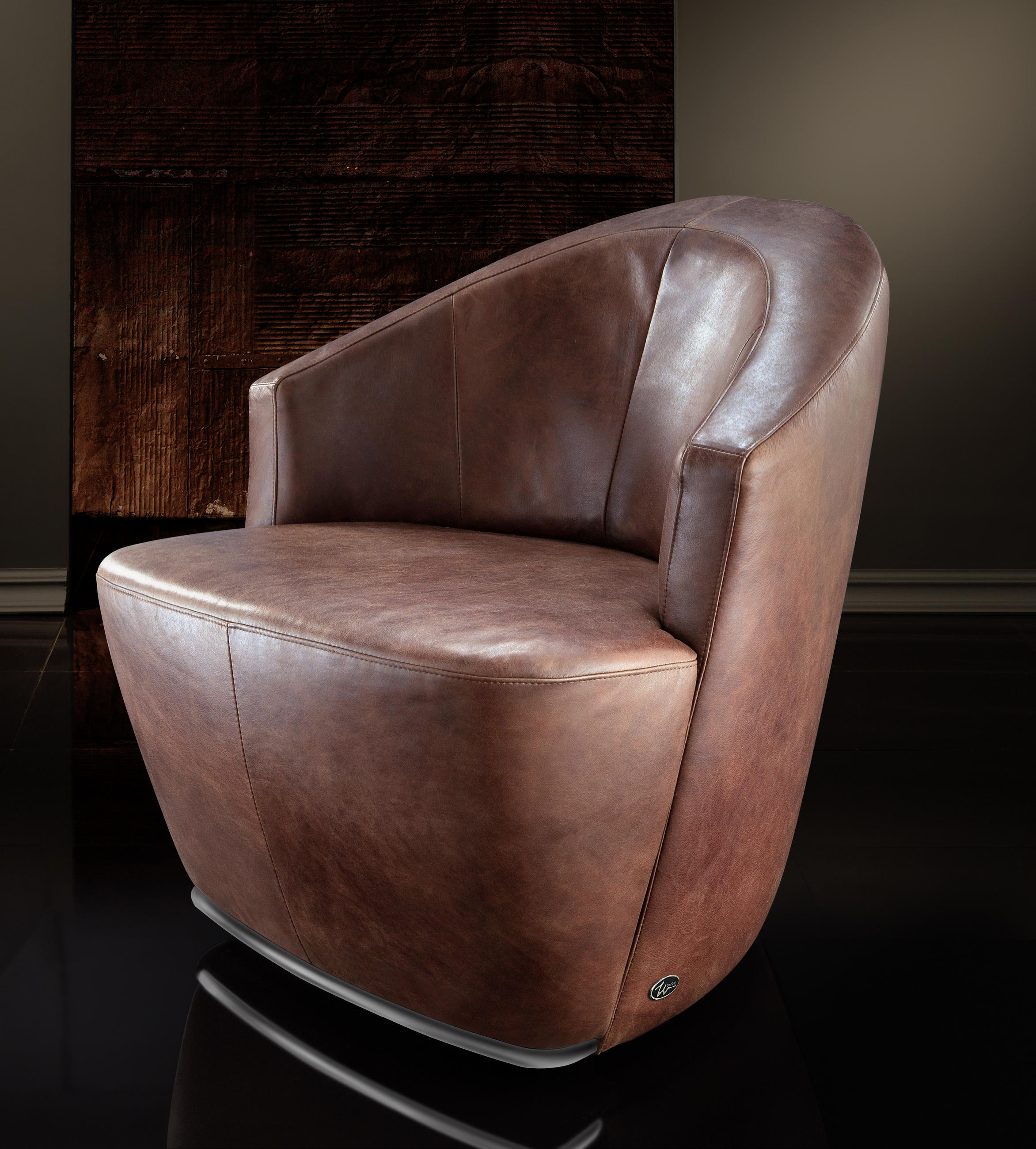 SESSEL Echtleder Braun    - Silberfarben/Braun, Design, Leder/Metall (77/82/87cm) - Chilliano
