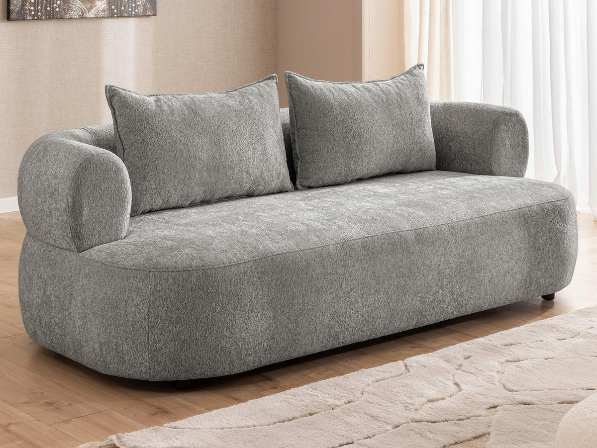 3-SITZER-SOFA in Chenille Grau  - Schwarz/Grau, Design, Kunststoff/Textil (200/76/96cm) - Livetastic