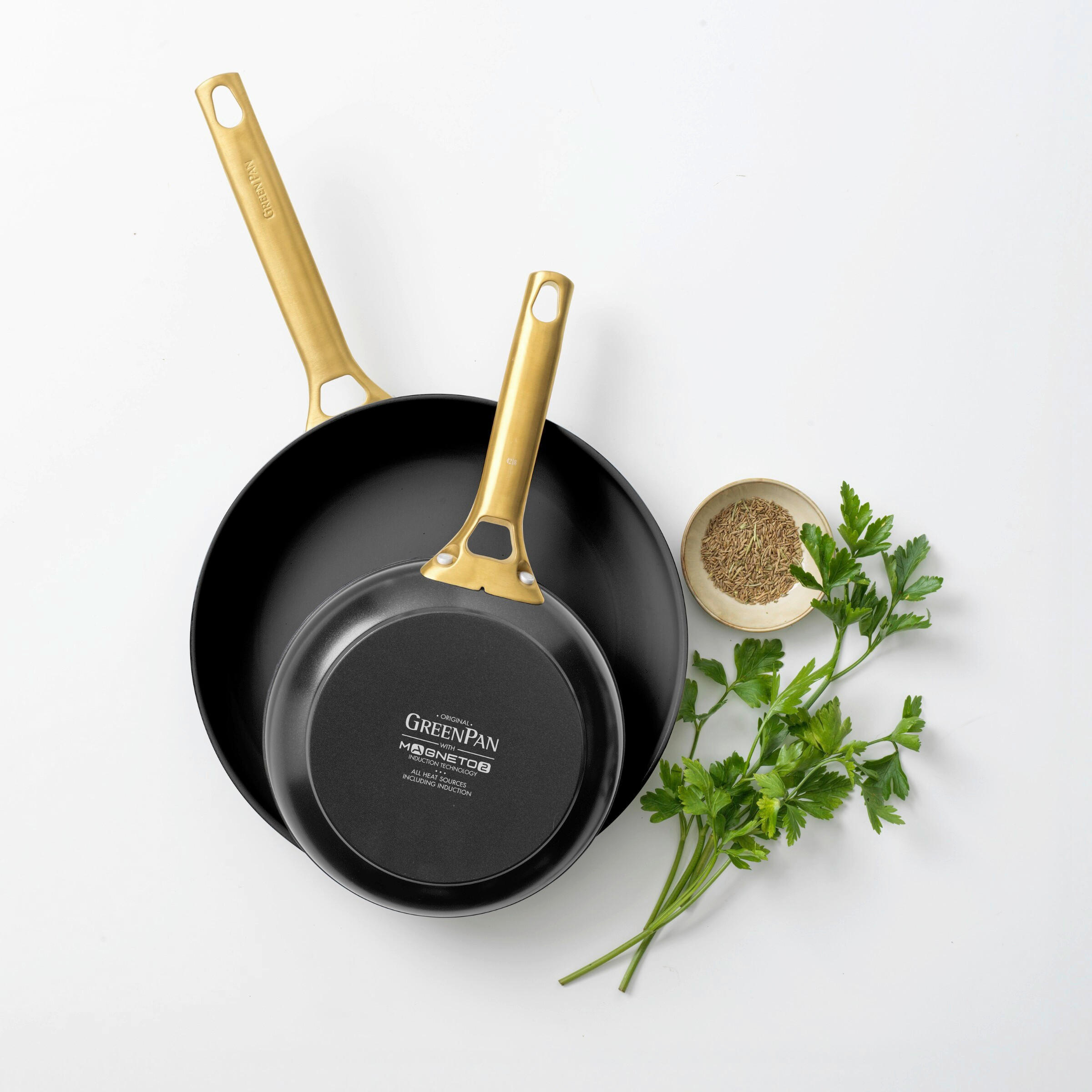 PFANNENSET Padova Reserve Aluminium, Edelstahl 2-teilig  - Goldfarben/Schwarz, Basics, Metall (20cm//26cmcm)