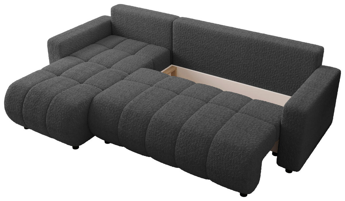 ECKSOFA  in Bouclé Dunkelgrau  - Dunkelgrau/Schwarz, MODERN, Kunststoff/Textil (150/240cm) - Carryhome
