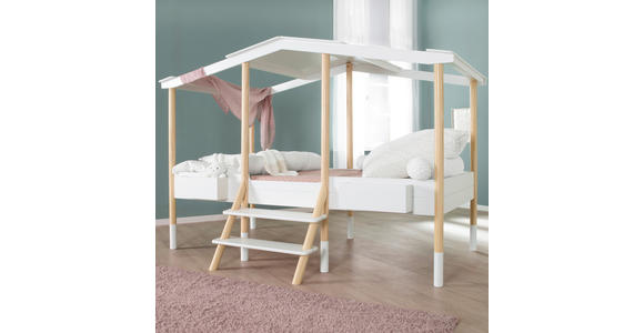HAUSBETT 90/200 cm,  in Weiß, Kieferfarben, Leiter, Lattenrost  - Weiß/Kieferfarben, Basics, Holz (90/200cm) - Xora