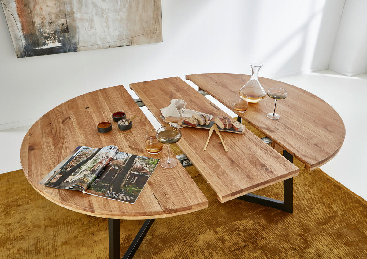 ESSTISCH Eichefarben rund  ausziehbar  - Eichefarben/Schwarz, KONVENTIONELL, Holz/Metall (110-170/110/75cm) - Linea Natura