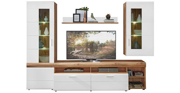 WOHNWAND  in Weiß, Eichefarben  280/192/51 cm  - Eichefarben/Silberfarben, KONVENTIONELL, Glas/Holzwerkstoff (280/192/51cm) - Xora