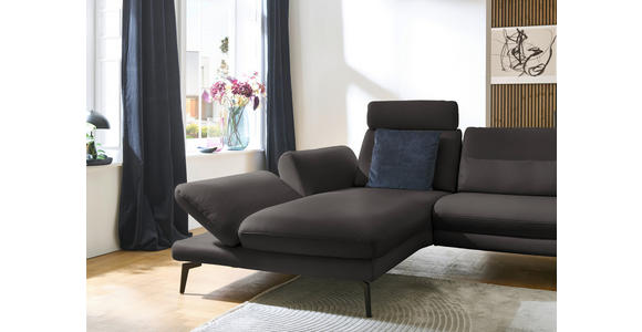 ECKSOFA in Echtleder Grau 195/308 cm - Schwarz/Grau, Design, Leder/Metall (195/308cm) - Dieter Knoll