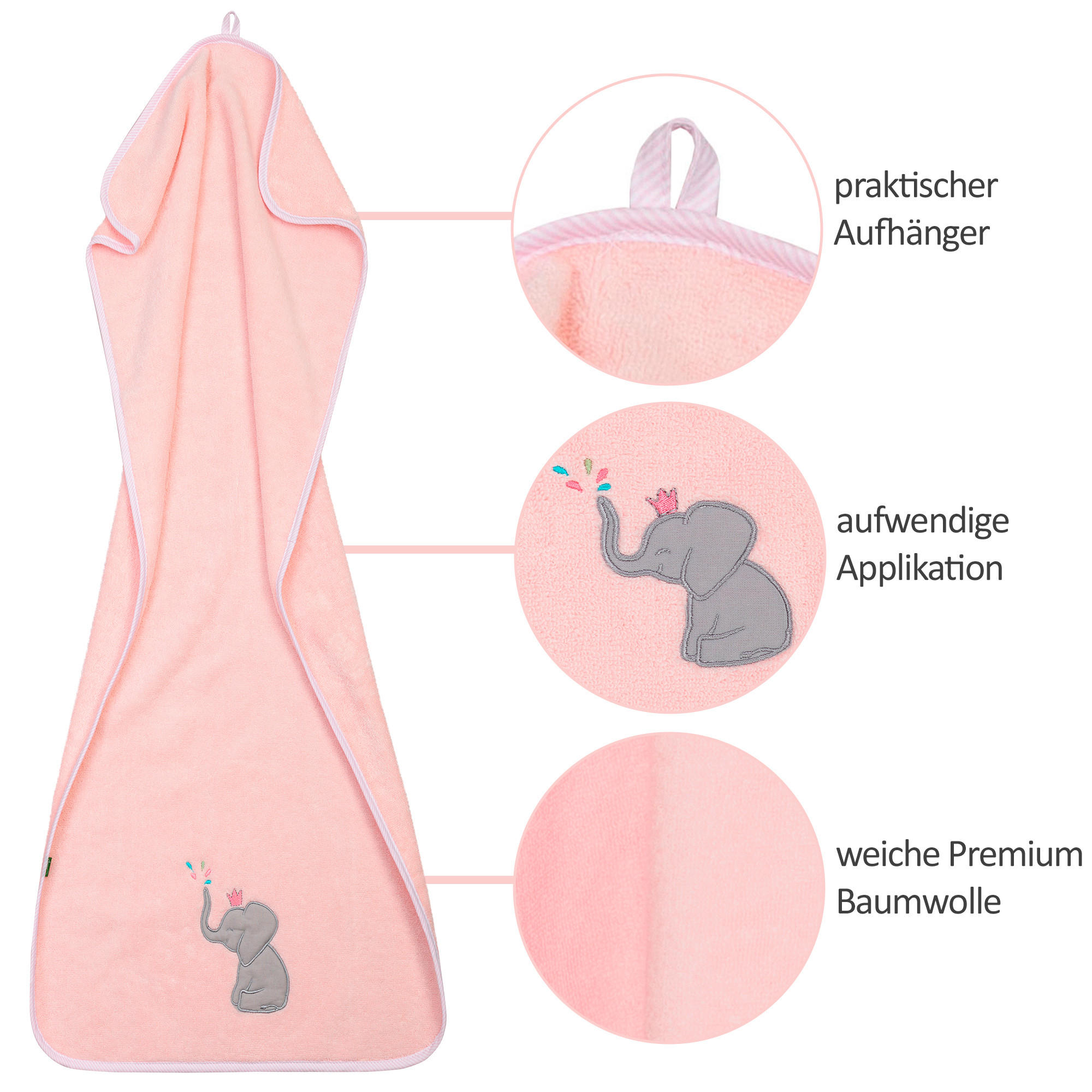 HANDTUCH ELEFANT Rosa  - Rosa, Basics, Textil (50/100cm) - Nicotoy