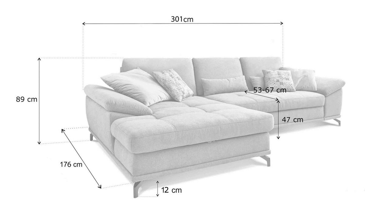 ECKSOFA in Flachgewebe Dunkelbraun  - Dunkelbraun/Silberfarben, Konventionell, Textil/Metall (176/301cm) - Sit & More