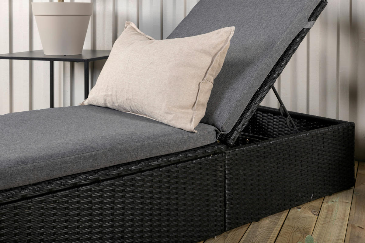 SONNENLIEGE 60.5/37.5/198 cm  - Schwarz/Grau, KONVENTIONELL, Kunststoff/Textil (60.5/37.5/198cm) - Gardenson