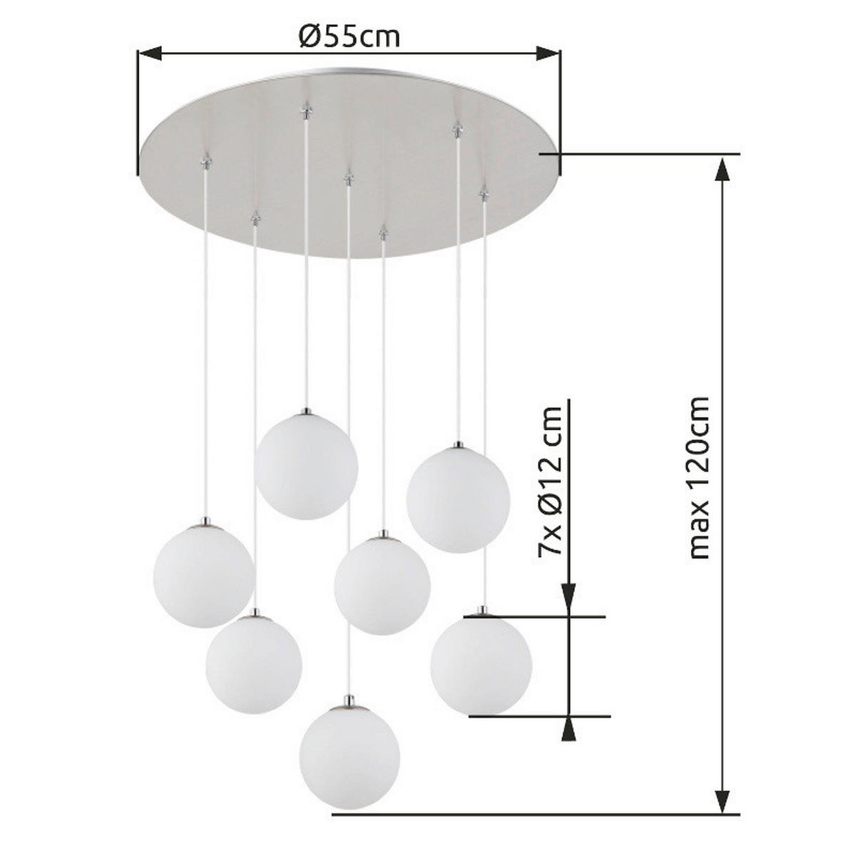 LED-HÄNGELEUCHTE RIHA 55/55/120 cm  - Schwarz/Weiß, Design, Glas/Kunststoff (55/55/120cm) - Globo