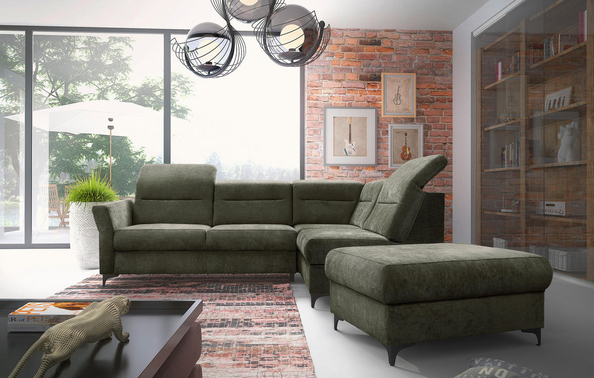 ECKSOFA inkl. Funktionen Dunkelgrün Webstoff  - Dunkelgrün/Schwarz, KONVENTIONELL, Textil/Metall (272/177cm) - Stylife