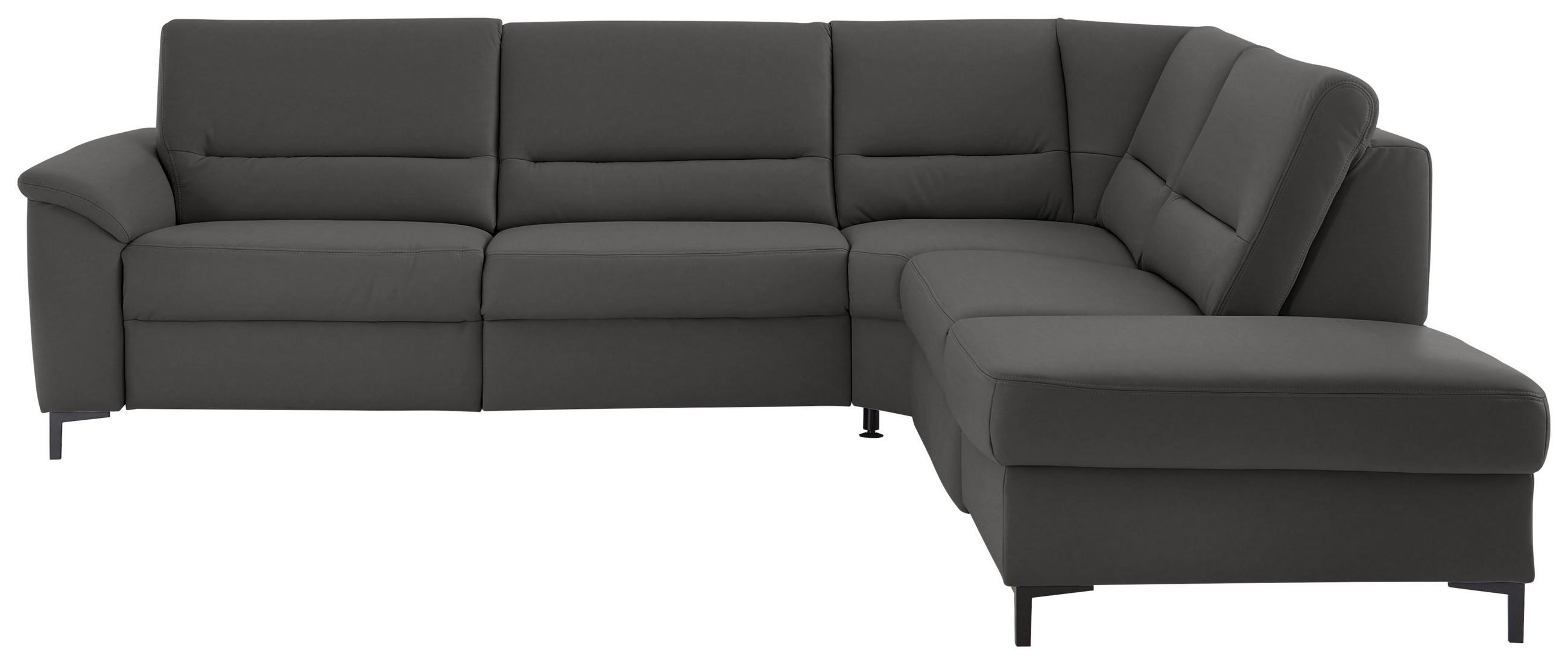 ECKSOFA Echtleder Dunkelgrau  - Dunkelgrau/Schwarz, Konventionell, Leder/Metall (290/249cm) - Beldomo Premium