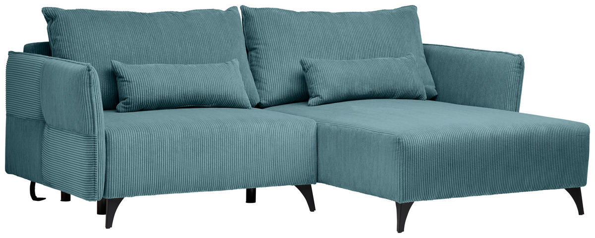 ECKSOFA Türkis Cord  - Türkis/Schwarz, Design, Textil/Metall (254/175cm) - Stylife